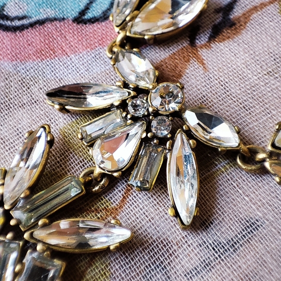 J. Crew Thin Navette Marquis Teardrop Crystal Clear Stones Statement Necklace - Picture 11 of 16